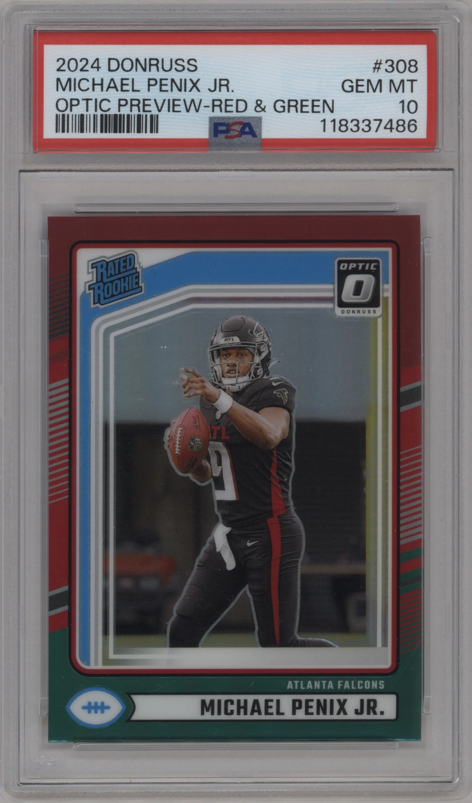 2024 Donruss Opt.Rtd.Rke. Michael Penix Jr. Red and Green #308 PSA 10