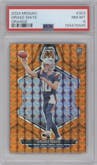 Drake Maye from the 2024 Panini Mosaic set featuring a Orange parallel graded by PSA and given an overall grade of 8.