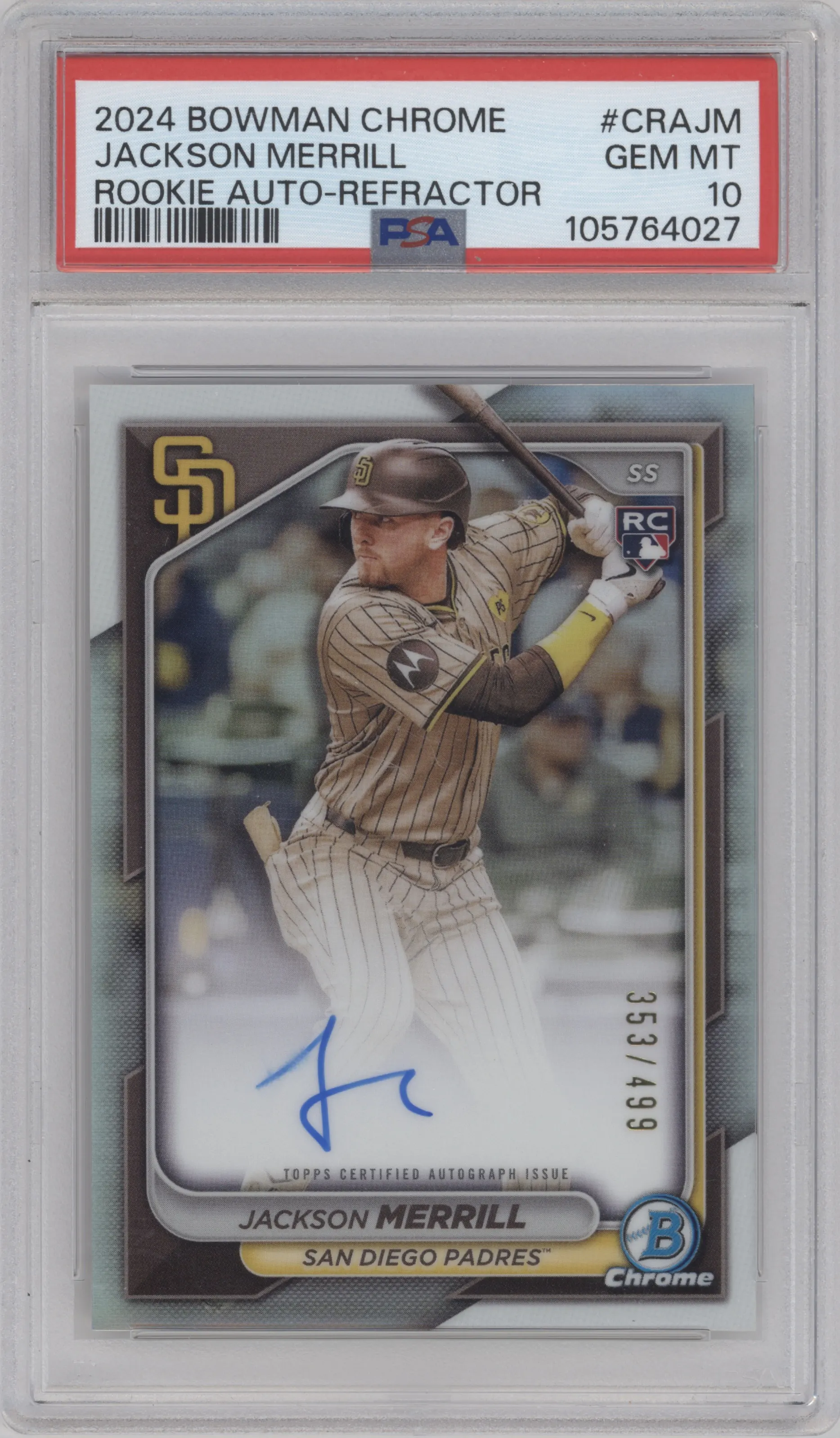 2024 Bowman Chrome Rke.Auto Jackson Merrill Refractor PSA 10
