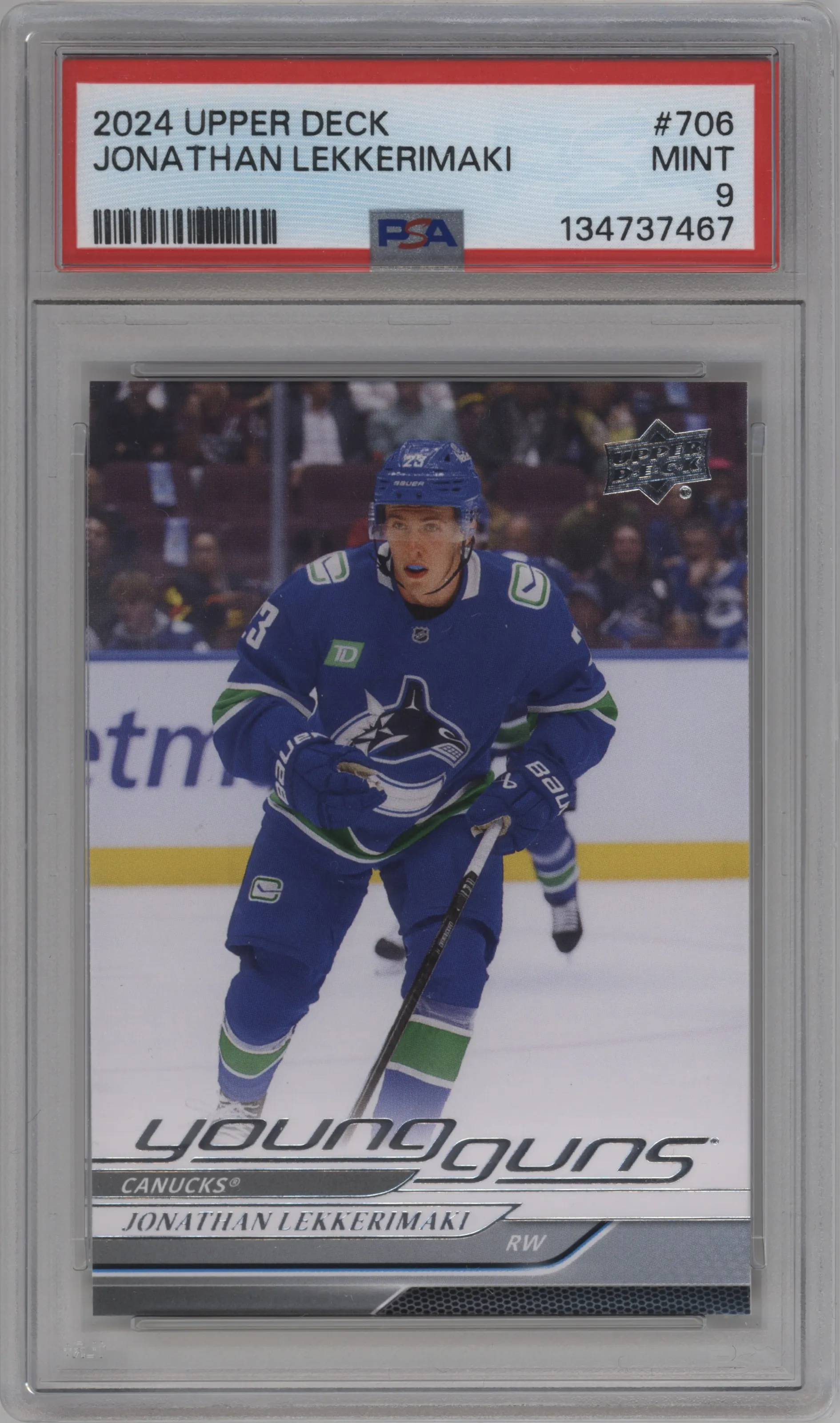 2024 Upper Deck Extended Series Young Guns Jonathan Lekkerimaki #706 PSA 9