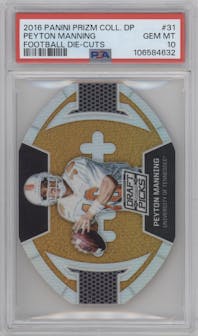 Peyton Manning from the 2016 Panini Prizm Collegiate Draft Picks set graded by PSA and given an overall grade of 10.