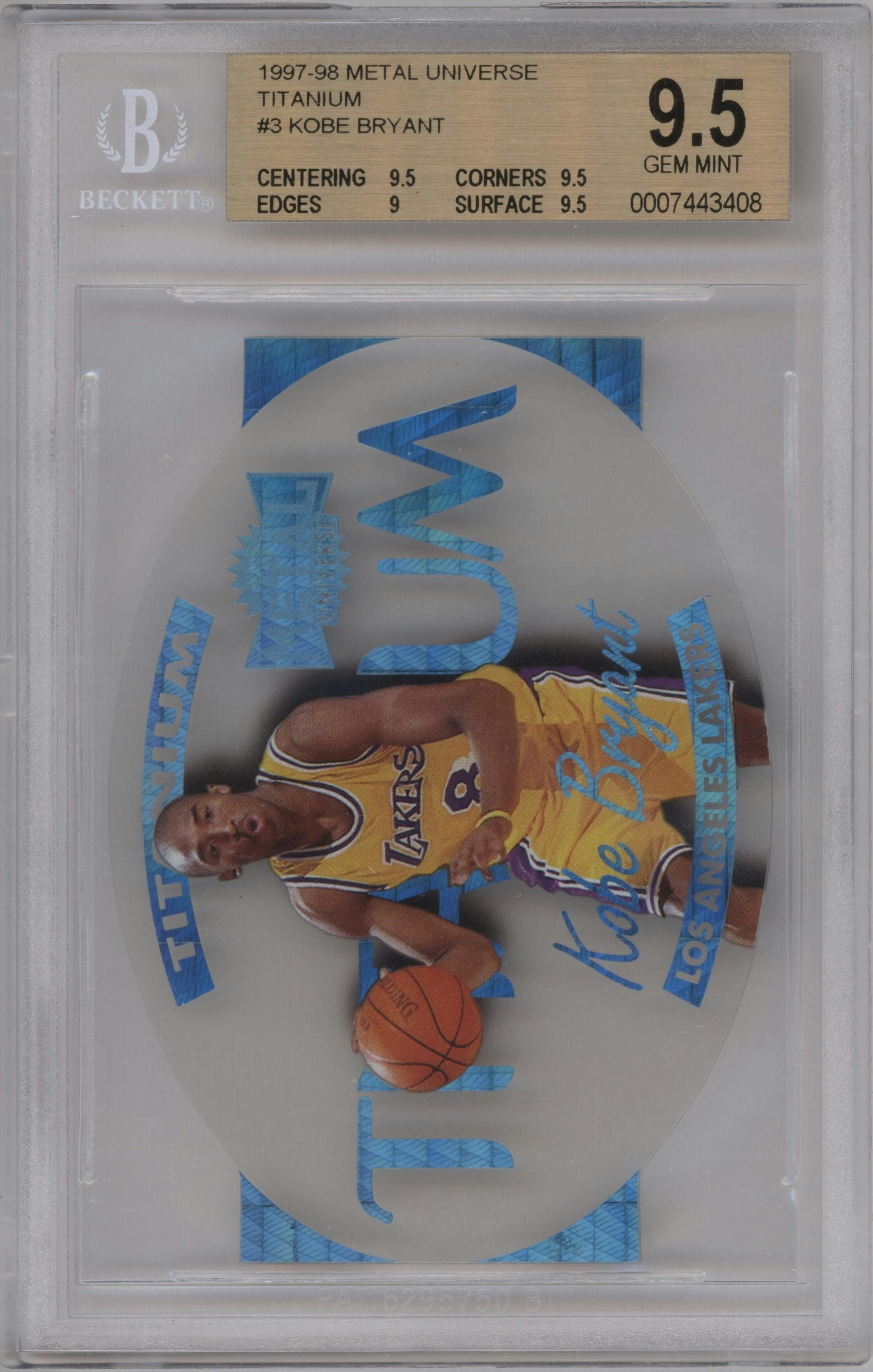 Kobe Bryant from the 1997-98 Metal Universe set graded by Beckett and given an overall grade of 9.5.