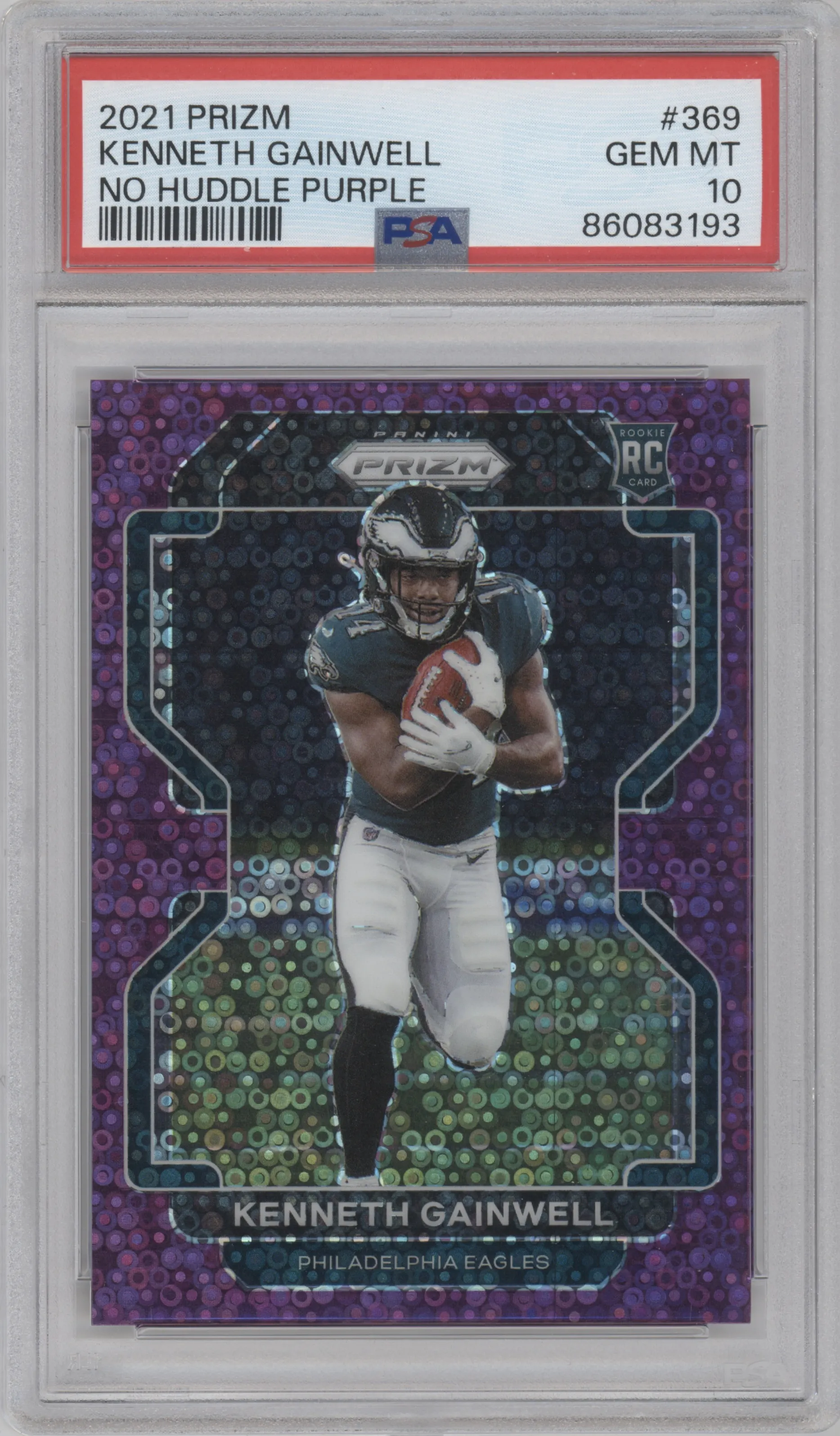 2021 Panini Prizm Kenneth Gainwell No Huddle Purple PSA 10