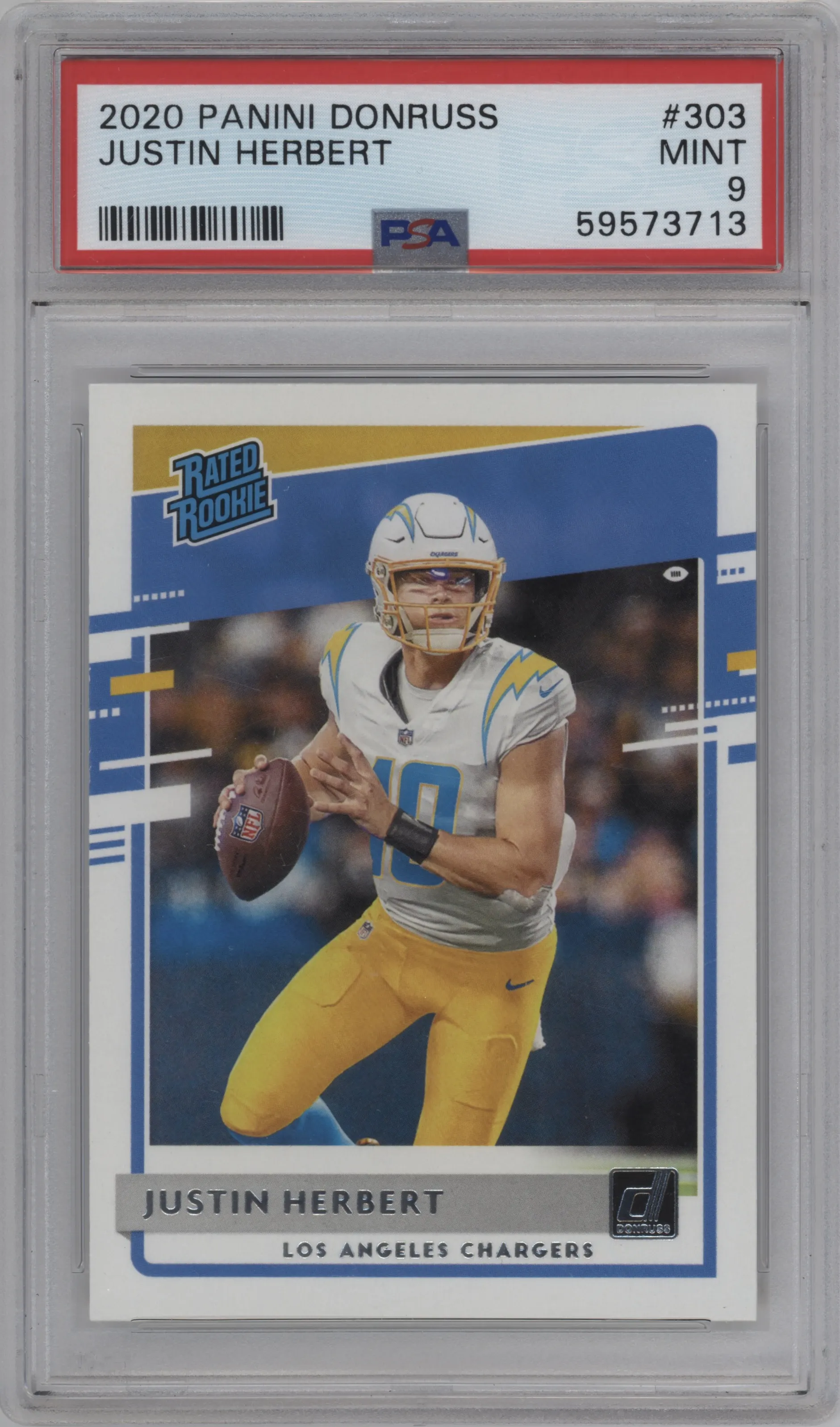 2020 Panini Donruss Rated Rookie Justin Herbert PSA 9