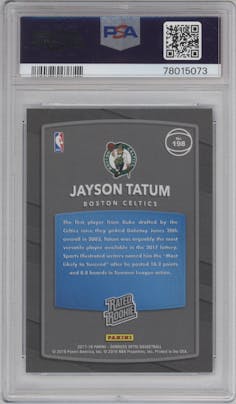 Jayson Tatum from the 2017-18 Panini Donruss Optic set graded by PSA and given an overall grade of 10.
