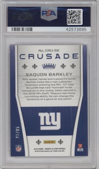 Saquon Barkley from the 2018 Panini Rookies & Stars set featuring a Pink parallel graded by PSA and given an overall grade of 10.