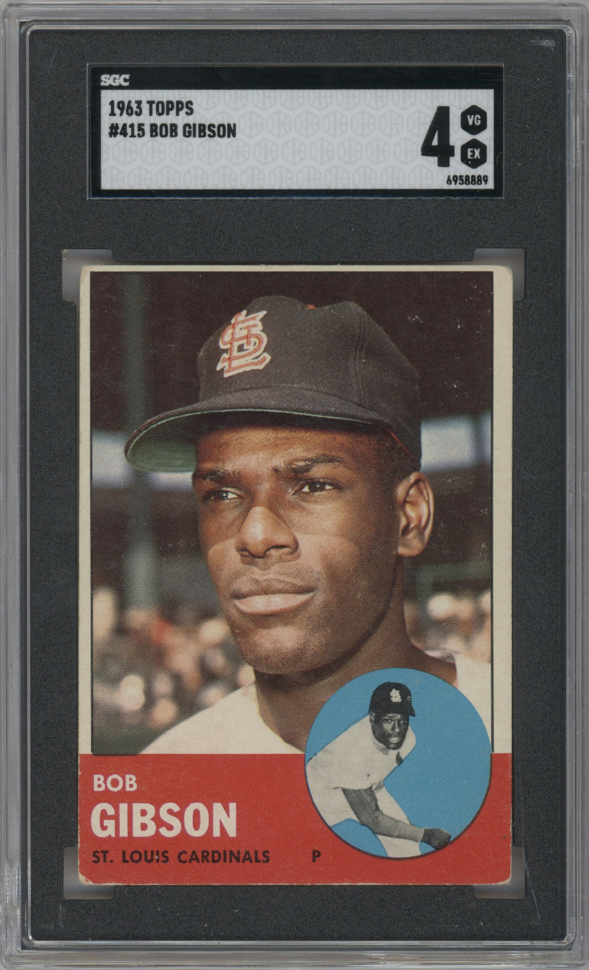 Bob Gibson from the 1963 Topps set graded by SGC and given an overall grade of 4.