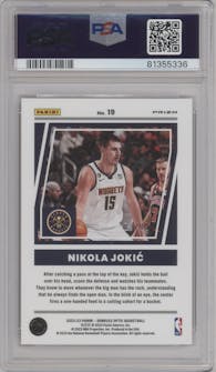 Nikola Jokic from the 2022-23 Panini Donruss Optic  set featuring a Red parallel graded by PSA and given an overall grade of 10.