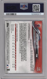 Shohei Ohtani from the 2018 Topps Chrome set featuring a Negative Refractor parallel graded by PSA and given an overall grade of 9.