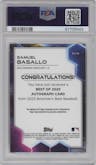 Samuel Basallo from the 2023 Bowman's Best set graded by PSA and given an overall grade of 10.