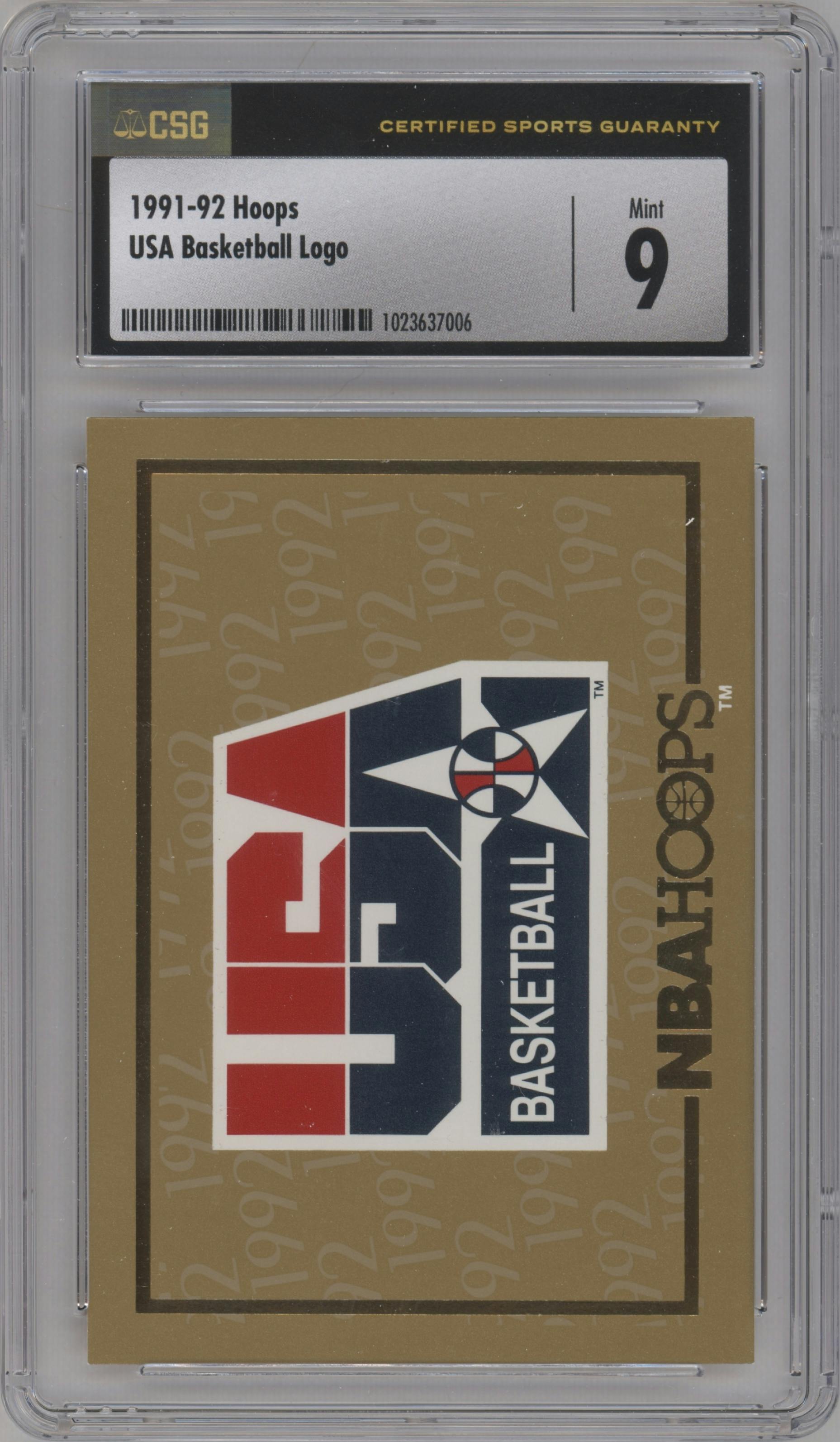 Team USA Header from the 1991-92 NBA Hoops set graded by CSG and given an overall grade of 9.