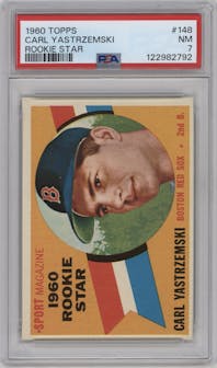 Carl Yastrzemski from the 1960 Topps set graded by PSA and given an overall grade of 7.
