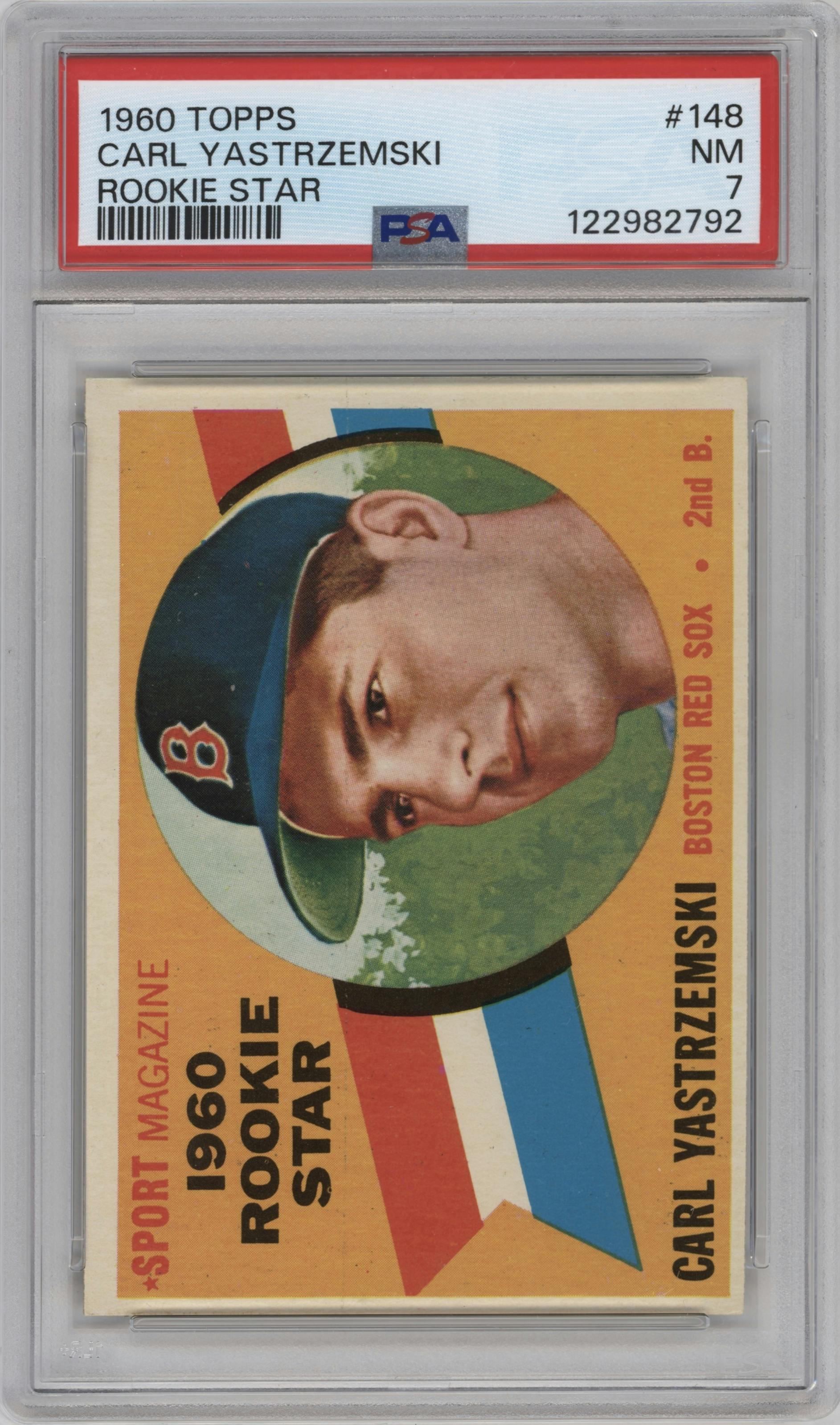 Carl Yastrzemski from the 1960 Topps set graded by PSA and given an overall grade of 7.