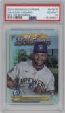 Jackson Chourio from the 2024 Bowman Chrome set graded by PSA and given an overall grade of 10.
