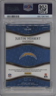 Justin Herbert from the 2020 Panini Select set graded by PSA and given an overall grade of 9.