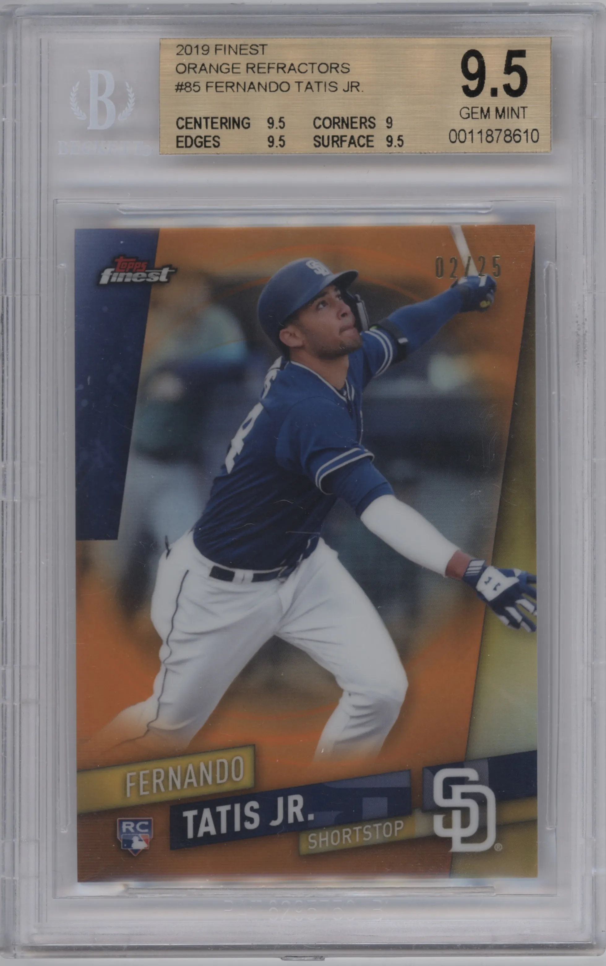 2019 Topps Finest Fernando Tatis Jr. Orange Refractor BGS 9.5