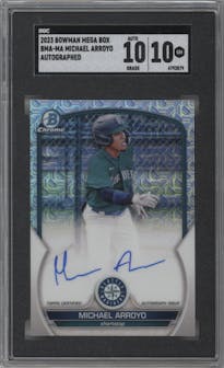 Michael Arroyo from the 2023 Bowman Mega Box set graded by SGC and given an overall grade of 10.