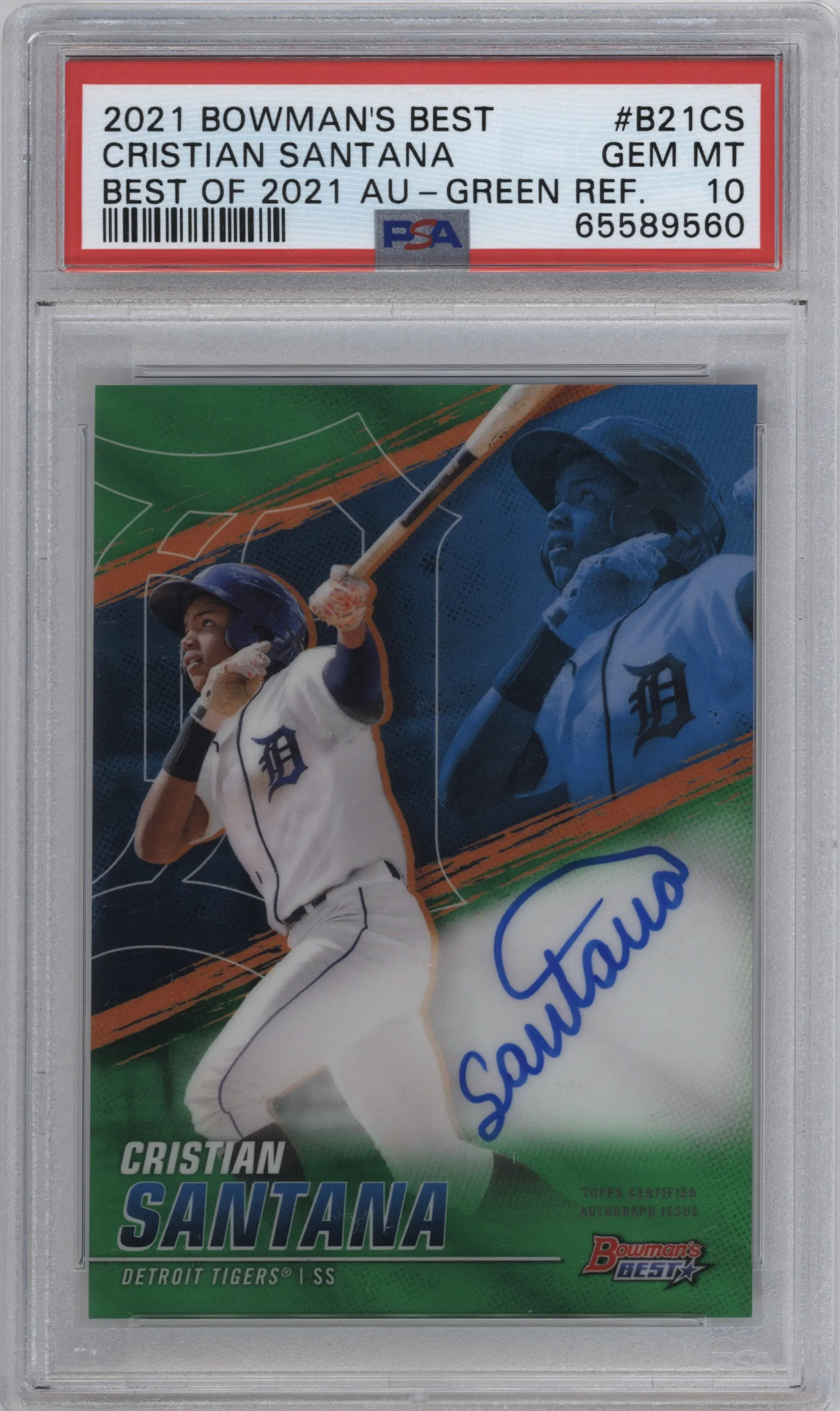 2021 Bowman’s Best Best of '21 Auto Cristian Santana Green Refractor #B21-CS PSA 10