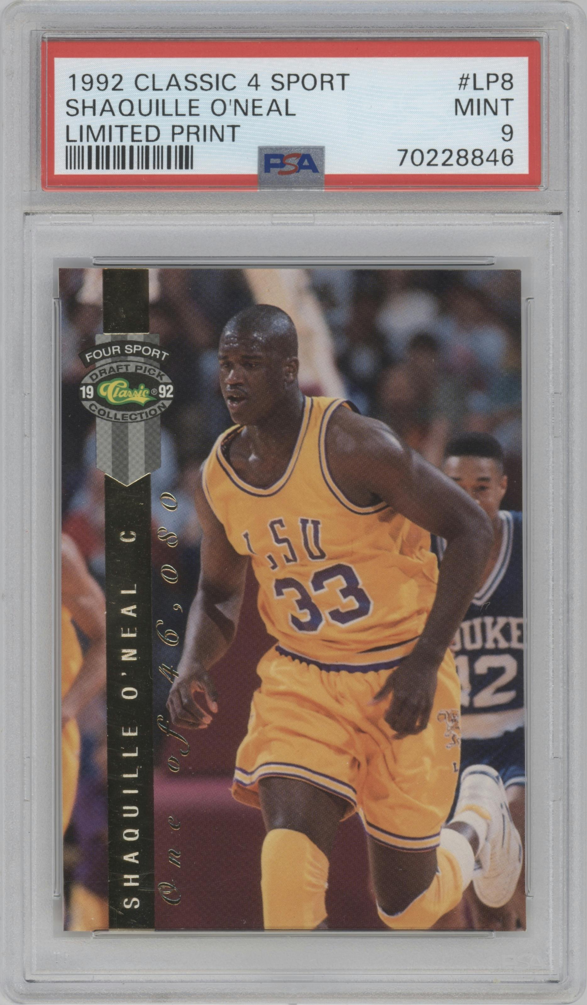 Shaquille O'Neal from the 1992 Classic Four Sport set graded by PSA and given an overall grade of 9.