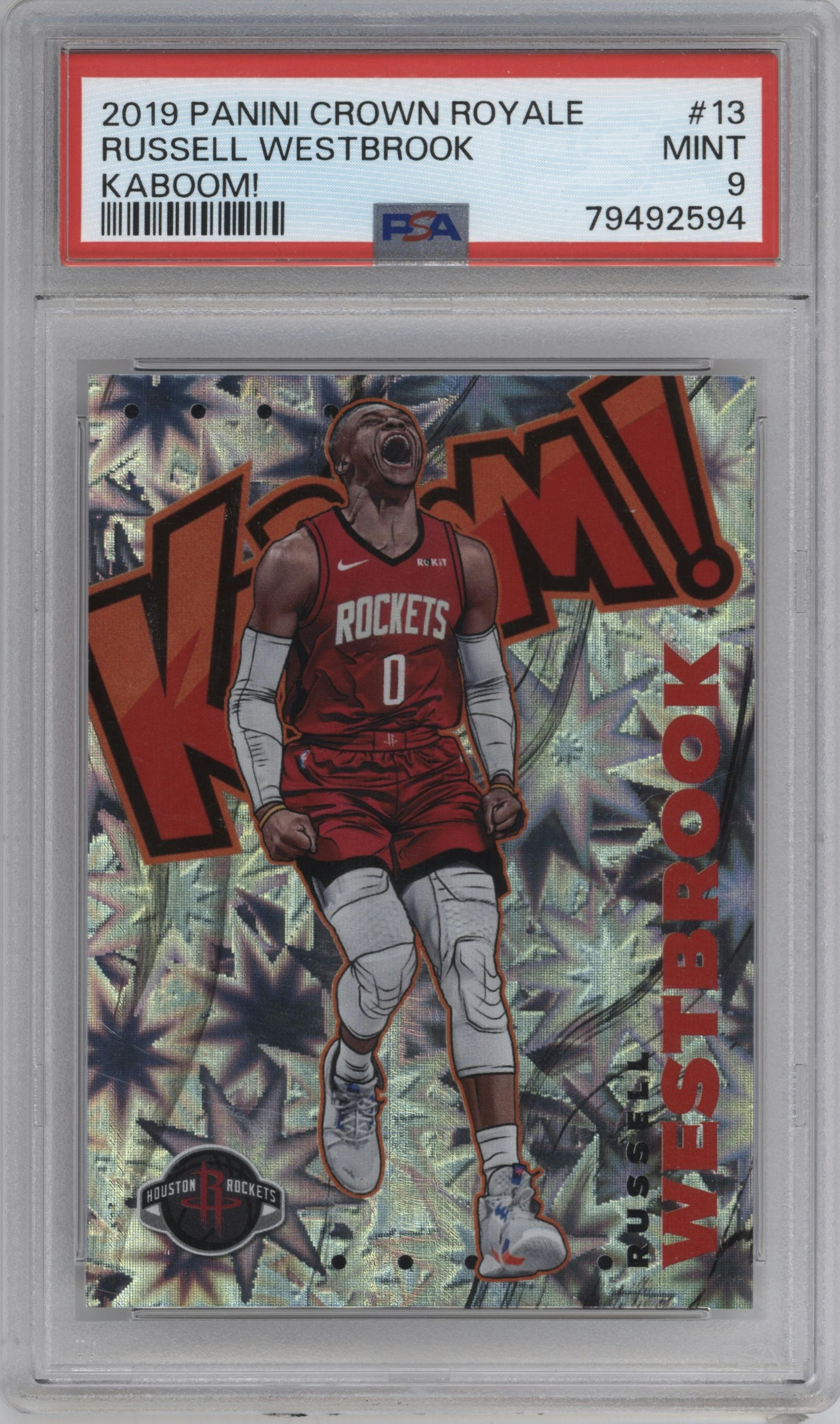 Russell Westbrook from the 2019-20 Panini Crown Royale set graded by PSA and given an overall grade of 9.