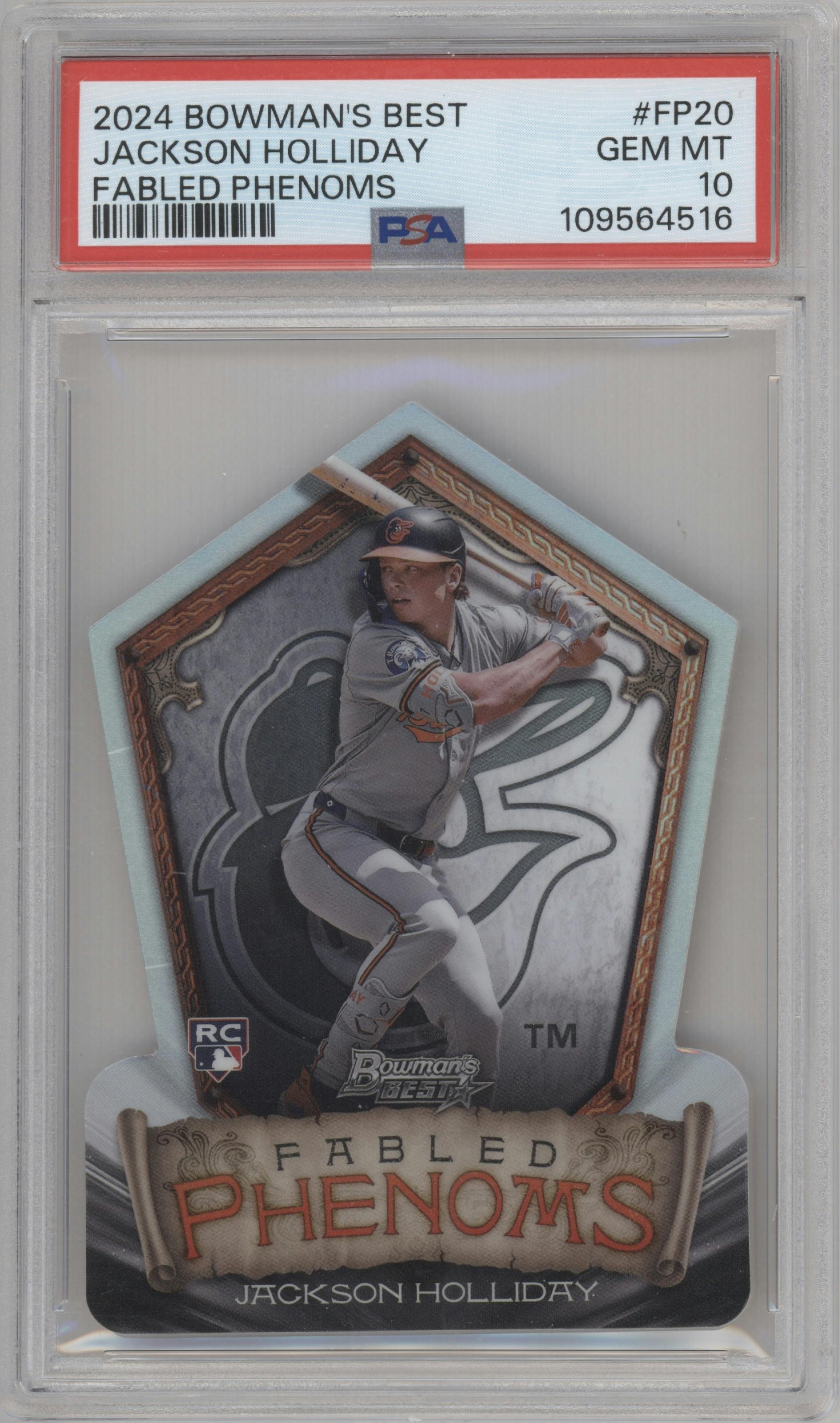 Jackson Holliday from the 2024 Bowman's Best set graded by PSA and given an overall grade of 10.