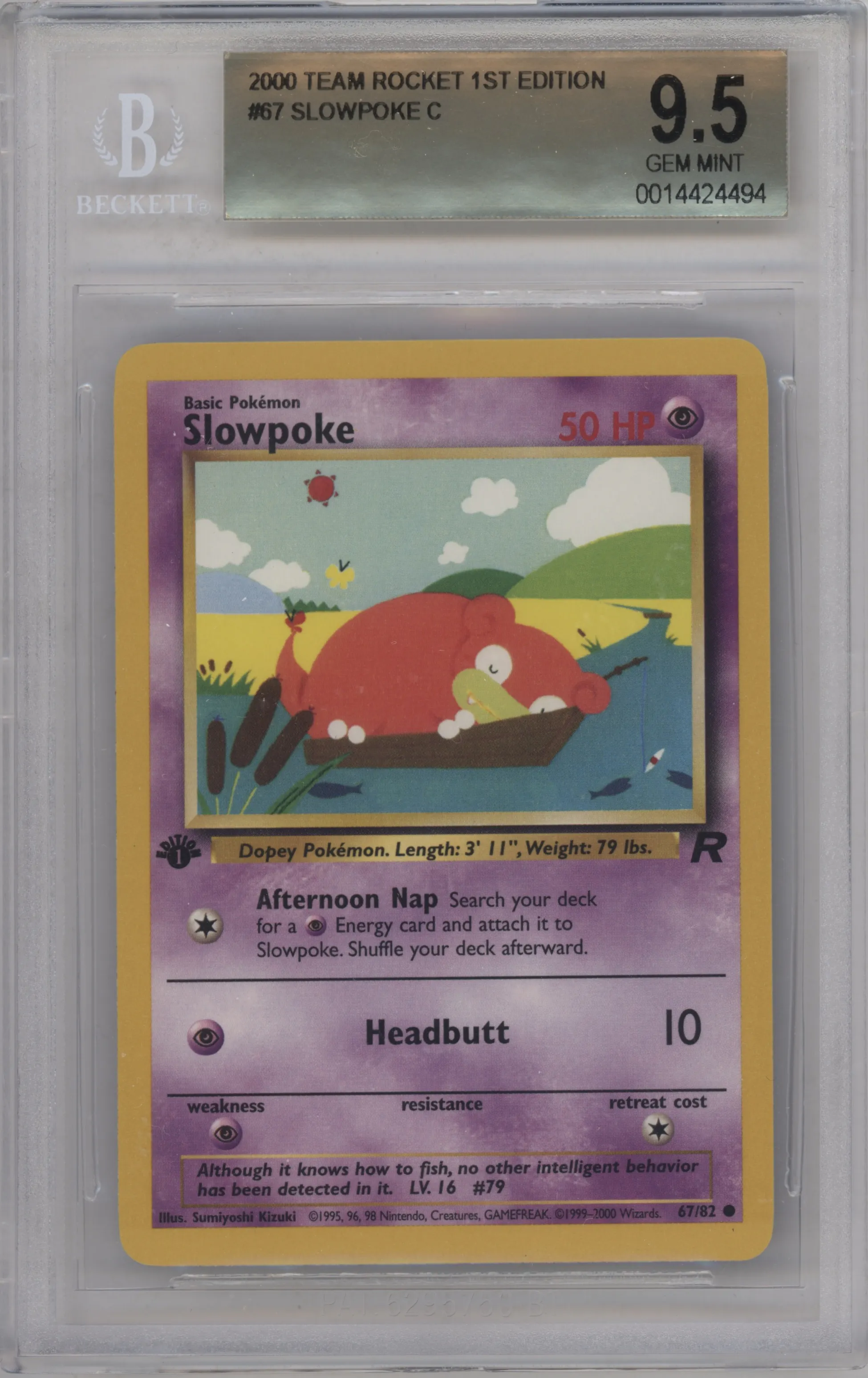2000 Pokemon Team Rocket Slowpoke #67 BGS 9.5