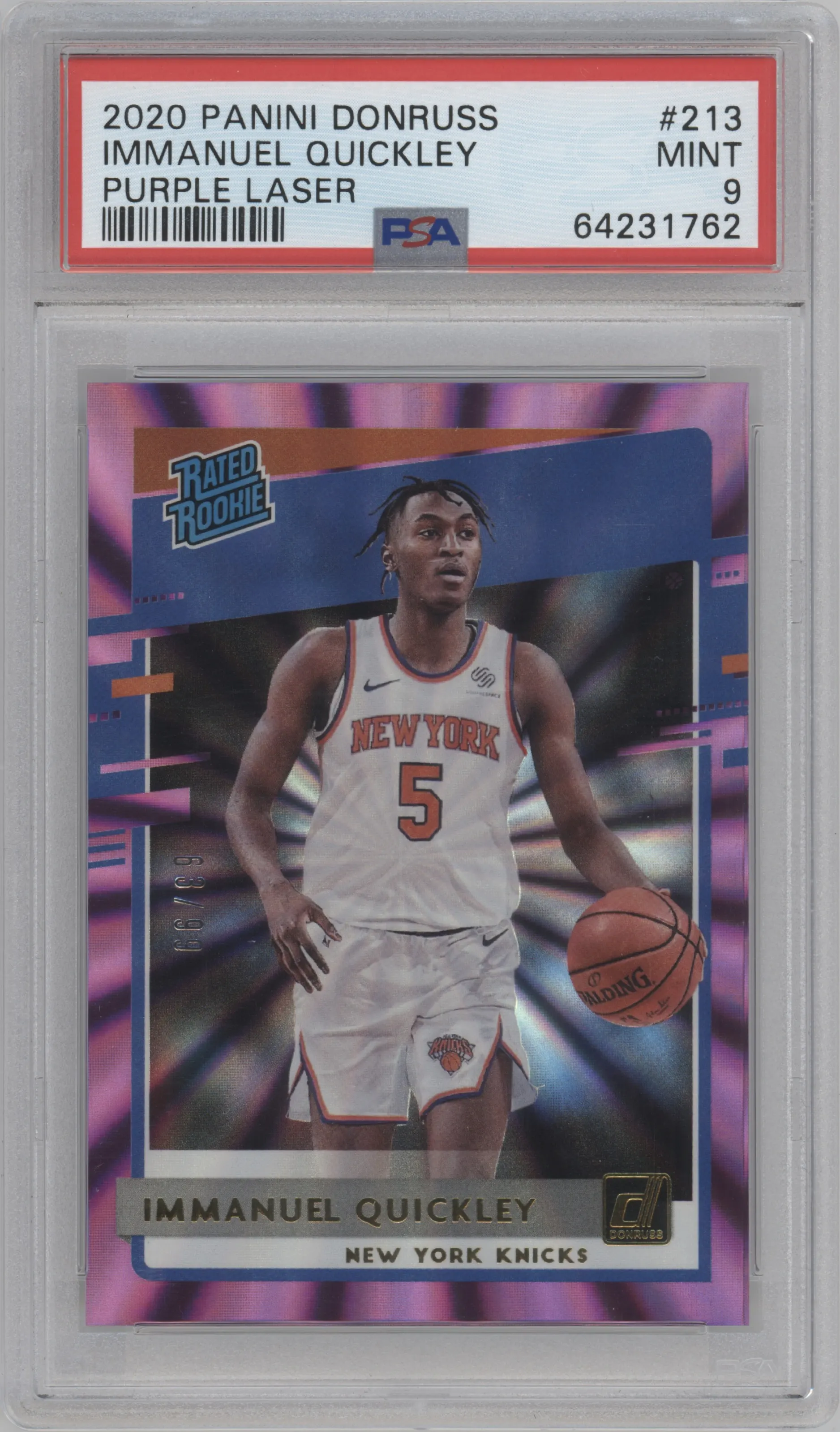 2020 Panini Donruss Rated Rookie Immanuel Quickley Purple Laser PSA 9