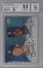 Mickey Mantle/Ken Griffey Jr. from the 1994 Upper Deck set graded by Beckett and given an overall grade of 8.5.