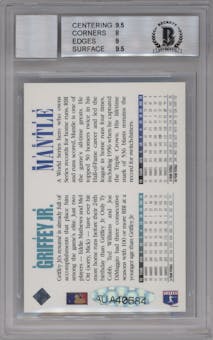 Mickey Mantle/Ken Griffey Jr. from the 1994 Upper Deck set graded by Beckett and given an overall grade of 8.5.