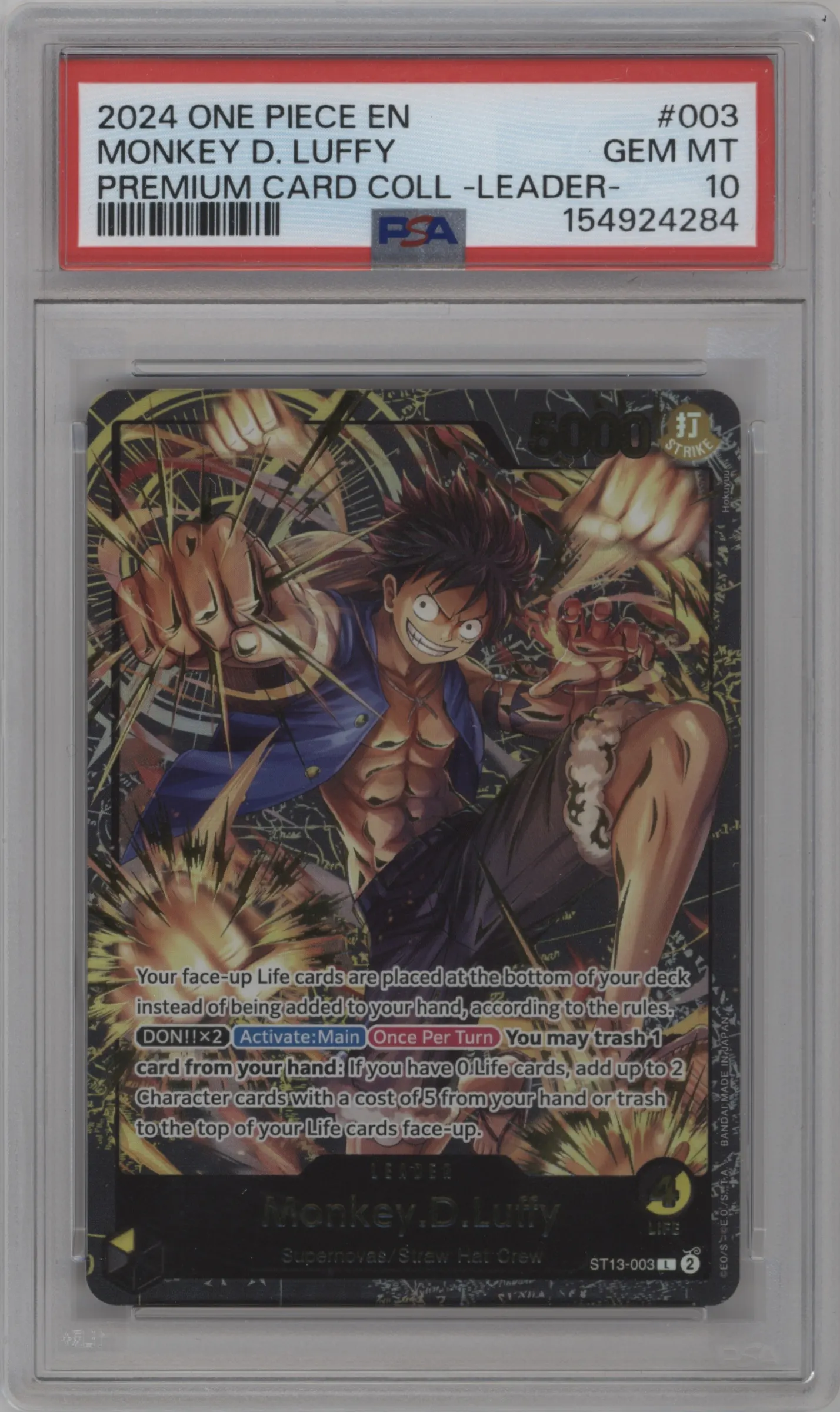 2024 One Piece Prem.Card Coll.Leader Monkey.D.Luffy PSA 10