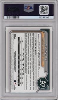 Nick Kurtz from the 2024 Bowman Draft set featuring a Aqua Lava Refractor   parallel graded by PSA and given an overall grade of 10.