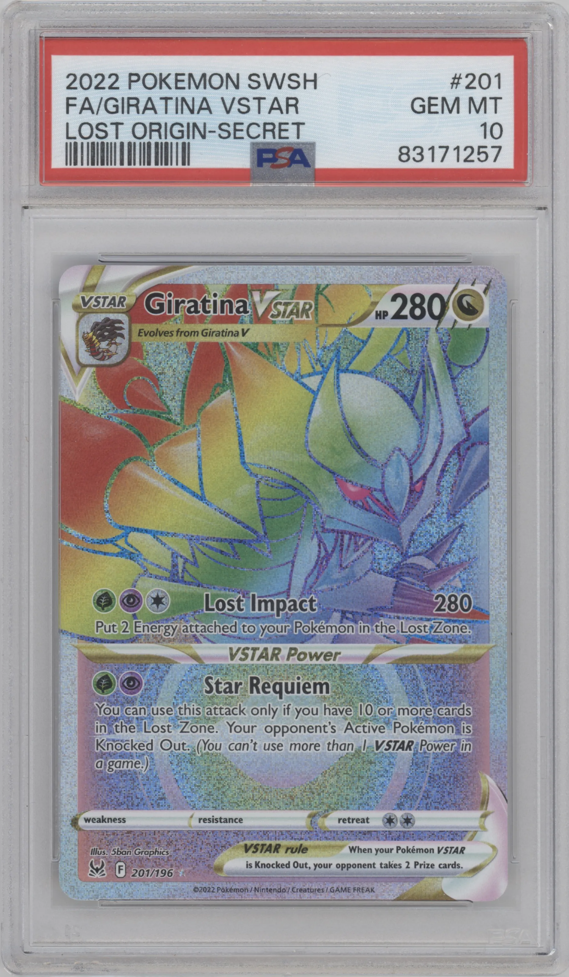 2022 Pokemon SWSH Lost Origin Giratina VSTAR #201 PSA 10