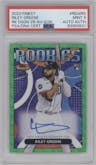 Riley Greene from the 2023 Topps Finest set featuring a Green Wave parallel graded by PSA and given an overall grade of 9.