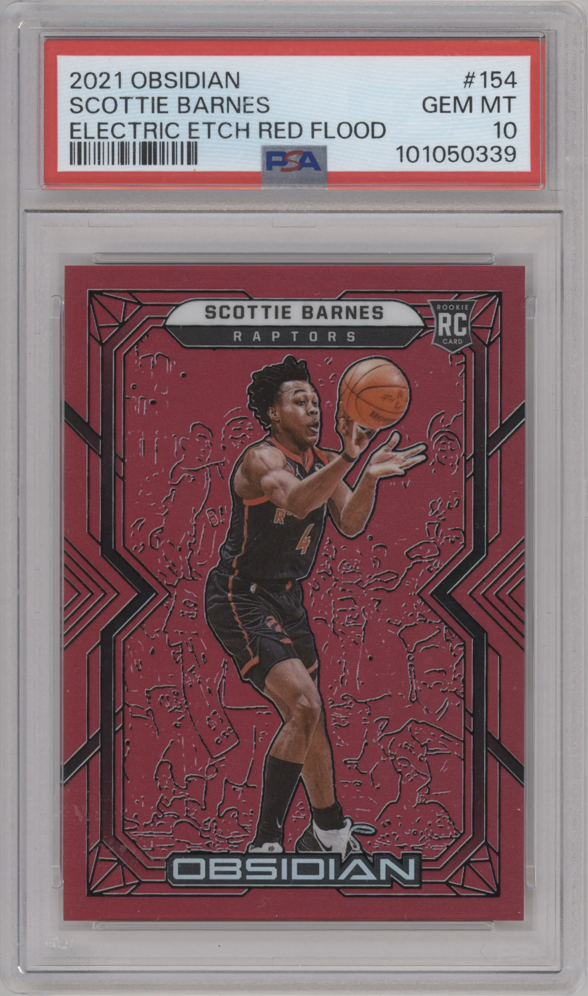 2021 Panini Obsidian Scottie Barnes Electric Etch Red Flood #154 PSA 10