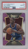 Joel Embiid from the 2014-15 Panini Select set featuring a Purple/White Prizm parallel graded by PSA and given an overall grade of 10.