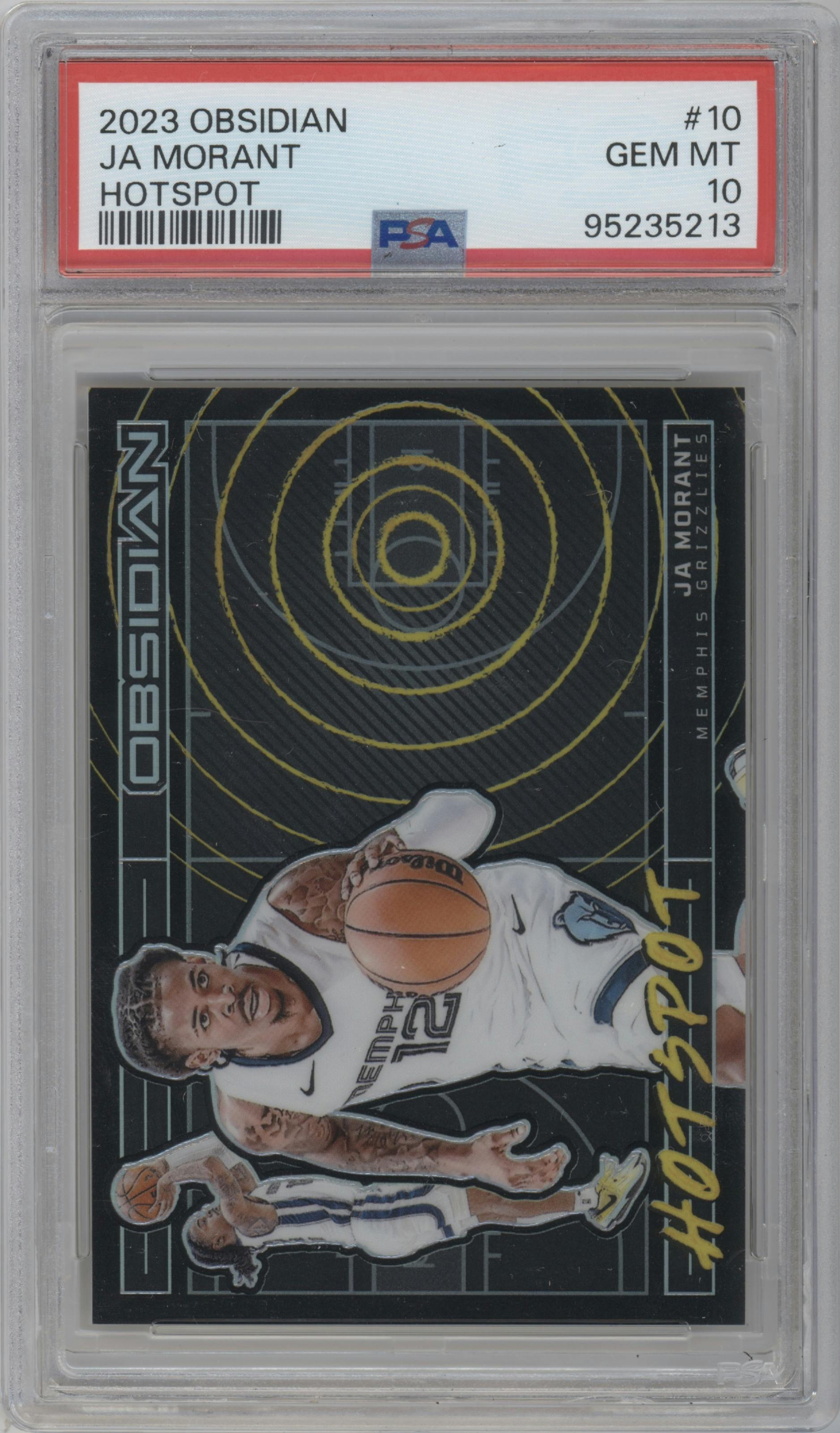 Ja Morant from the 2023-24 Panini Obsidian set graded by PSA and given an overall grade of 10.