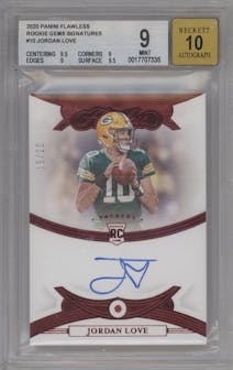 Jordan Love from the 2020 Panini Flawless set graded by Beckett and given an overall grade of 9.