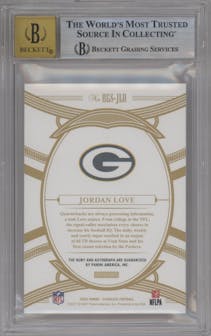 Jordan Love from the 2020 Panini Flawless set graded by Beckett and given an overall grade of 9.