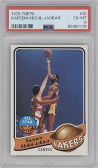 Kareem Abdul-Jabbar from the 1979-80 Topps set graded by PSA and given an overall grade of 6.