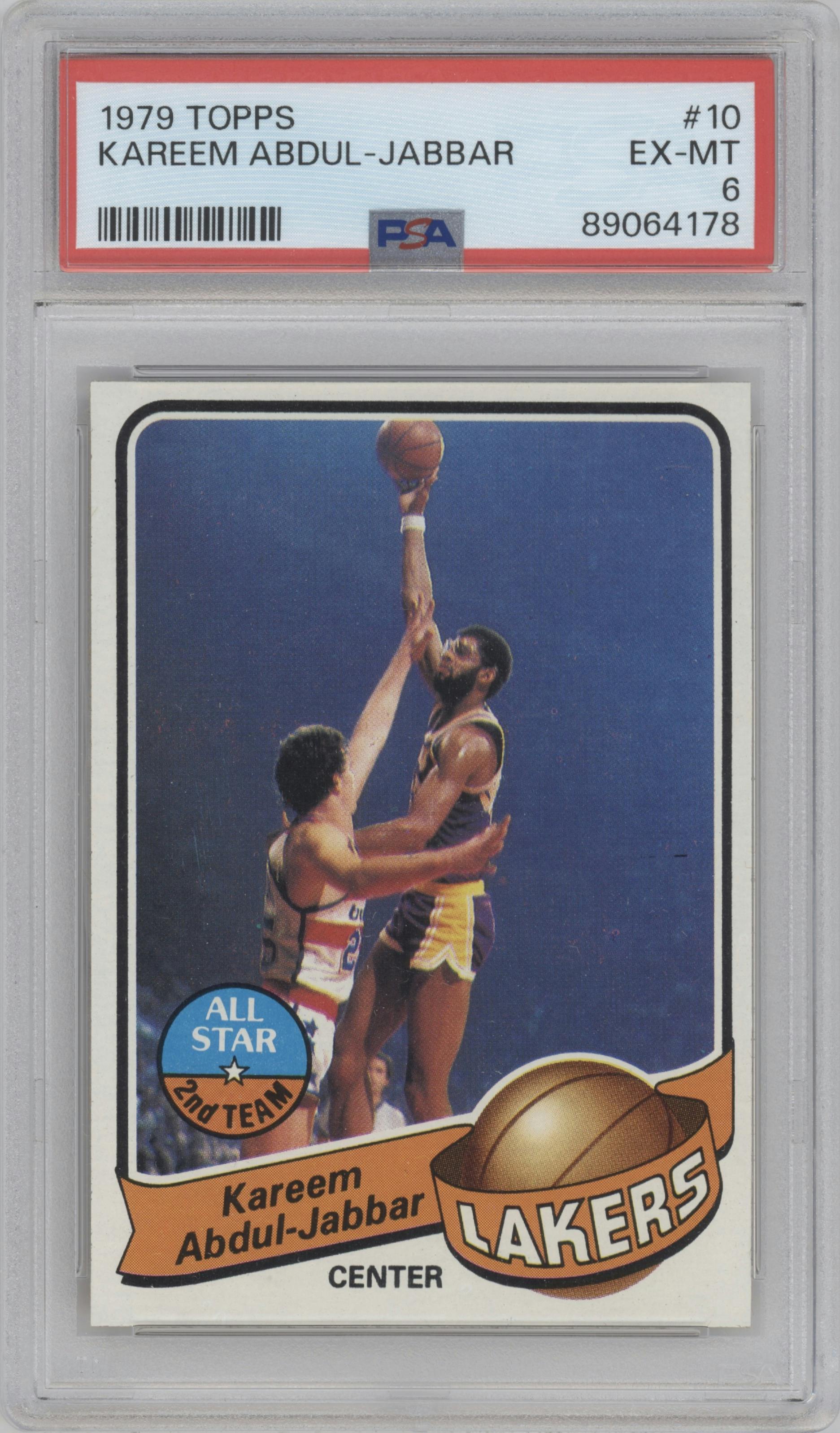 Kareem Abdul-Jabbar from the 1979-80 Topps set graded by PSA and given an overall grade of 6.