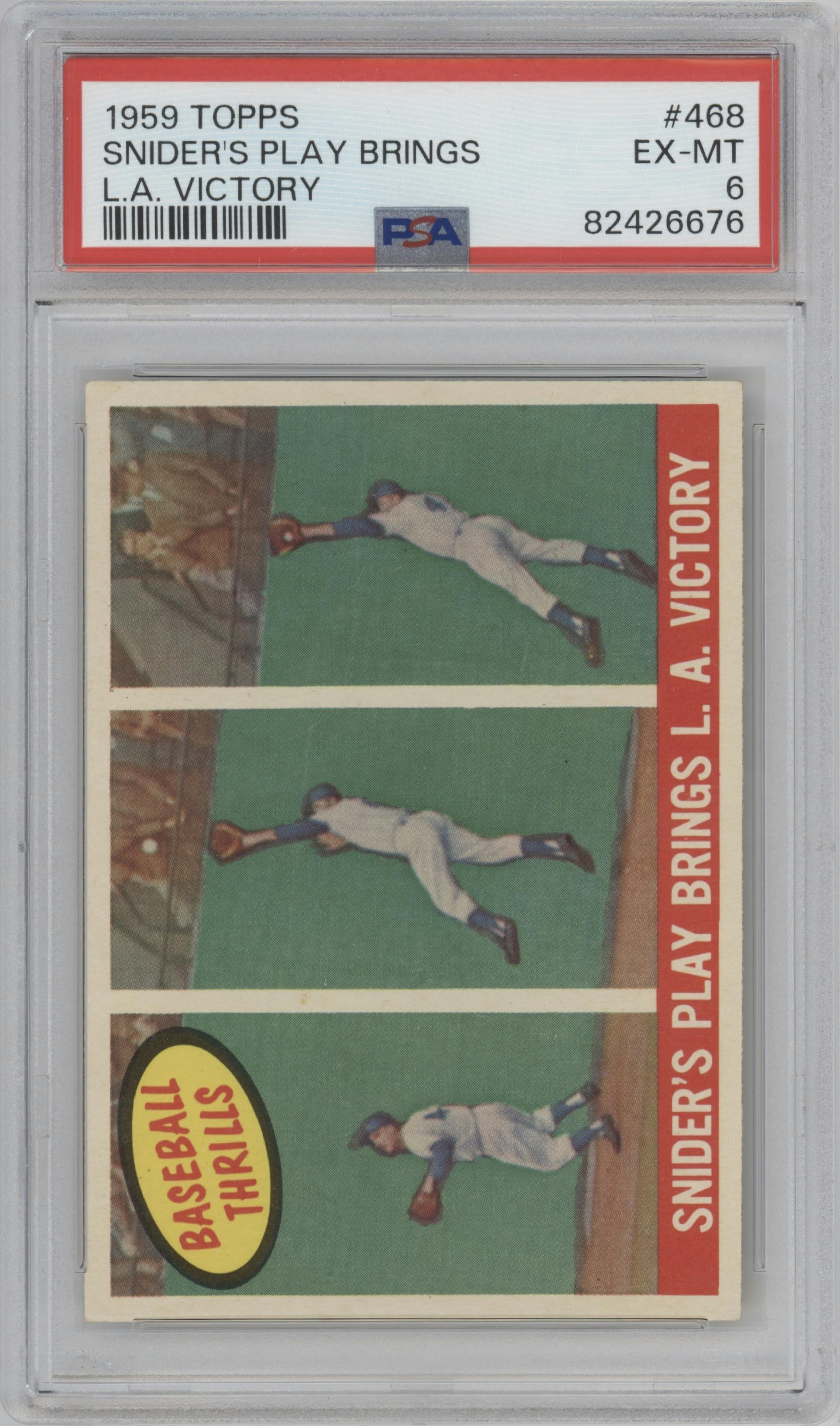 Snider's Play Brings LA Victory from the 1959 Topps set graded by PSA and given an overall grade of 6.