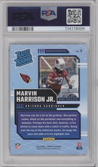 Marvin Harrison Jr. from the 2024 Donruss set graded by PSA and given an overall grade of 10.
