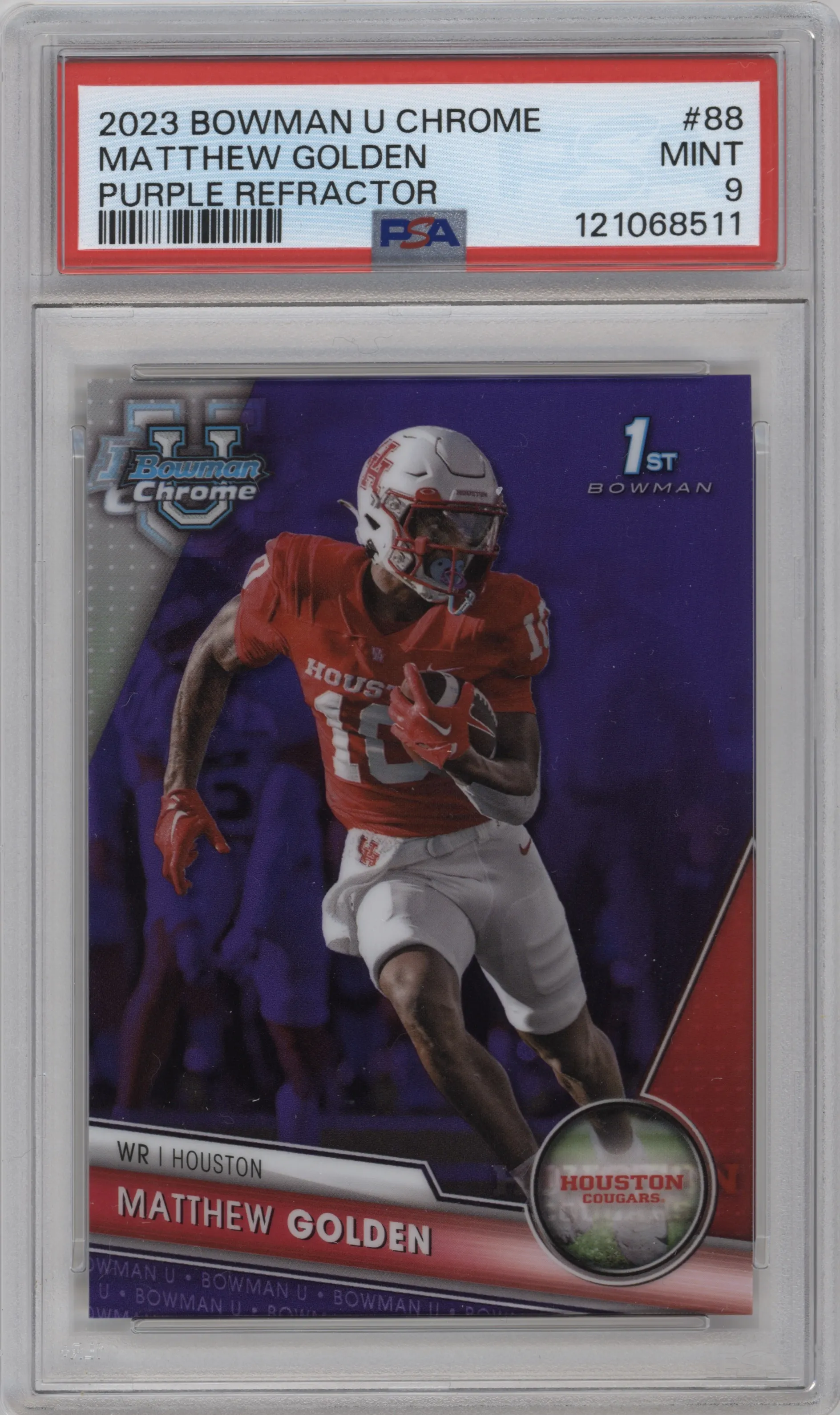 2023 Bowman Chrome University Matthew Golden Purple Refractor #88 PSA 9