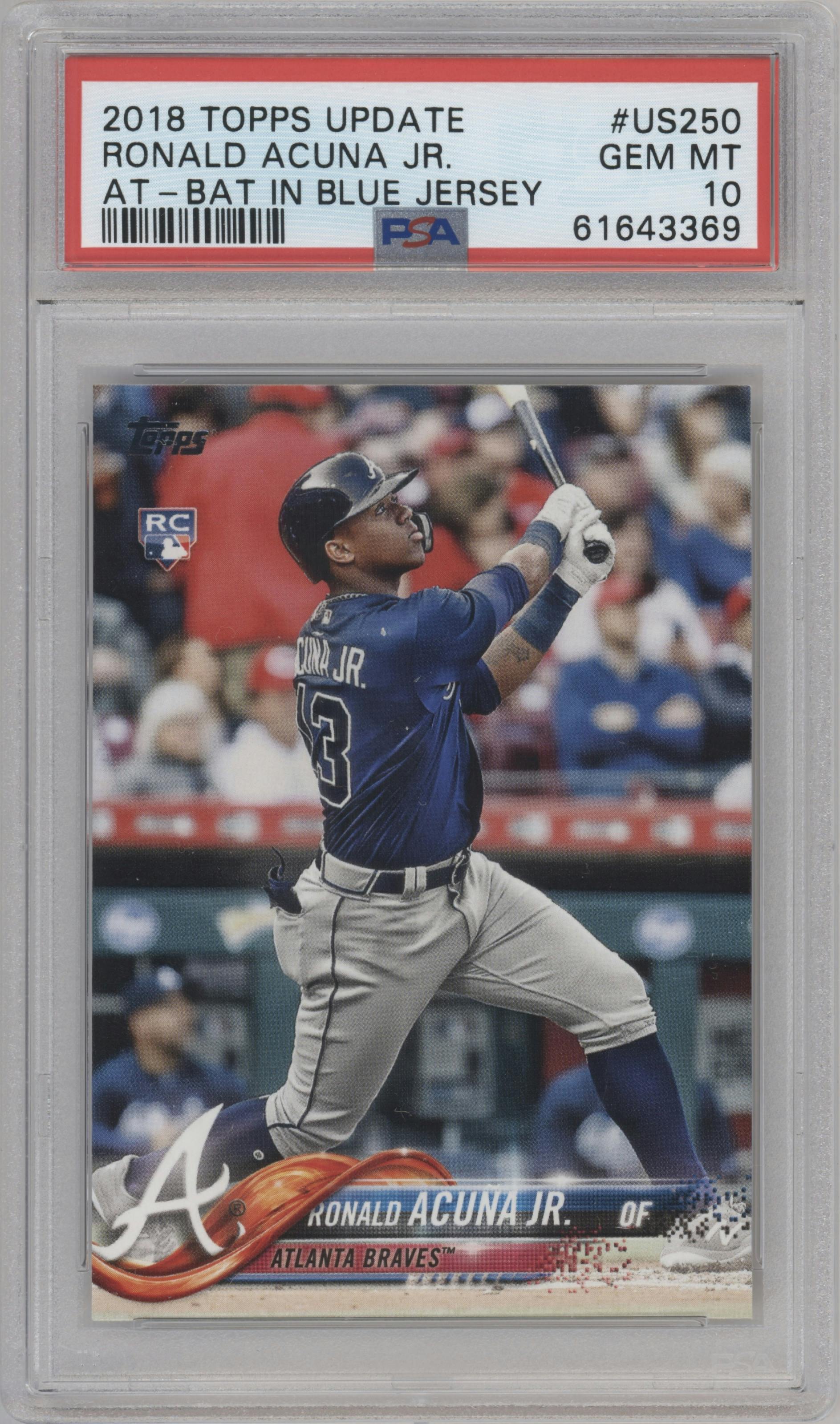 Ronald Acuna Jr. from the 2018 Topps Update set graded by PSA and given an overall grade of 10.