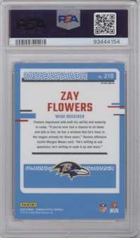 Zay Flowers from the 2023 Donruss Optic set featuring a Pink parallel graded by PSA and given an overall grade of 10.