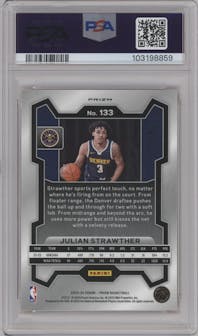 Julian Strawther from the 2023-24 Panini Prizm set featuring a Orange Wave parallel graded by PSA and given an overall grade of 9.