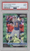Josh Allen from the 2018 Panini Prizm set featuring a Green Crystals Prizm  parallel graded by PSA and given an overall grade of 9.