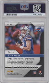 Josh Allen from the 2018 Panini Prizm set featuring a Green Crystals Prizm  parallel graded by PSA and given an overall grade of 9.