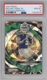 Michael Penix Jr. from the 2024 Panini Prizm set featuring a Green Ice parallel graded by PSA and given an overall grade of 10.