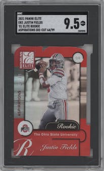 Justin Fields from the 2021 Panini Donruss Elite set featuring a Aspirations Die-Cut parallel graded by SGC and given an overall grade of 9.5.